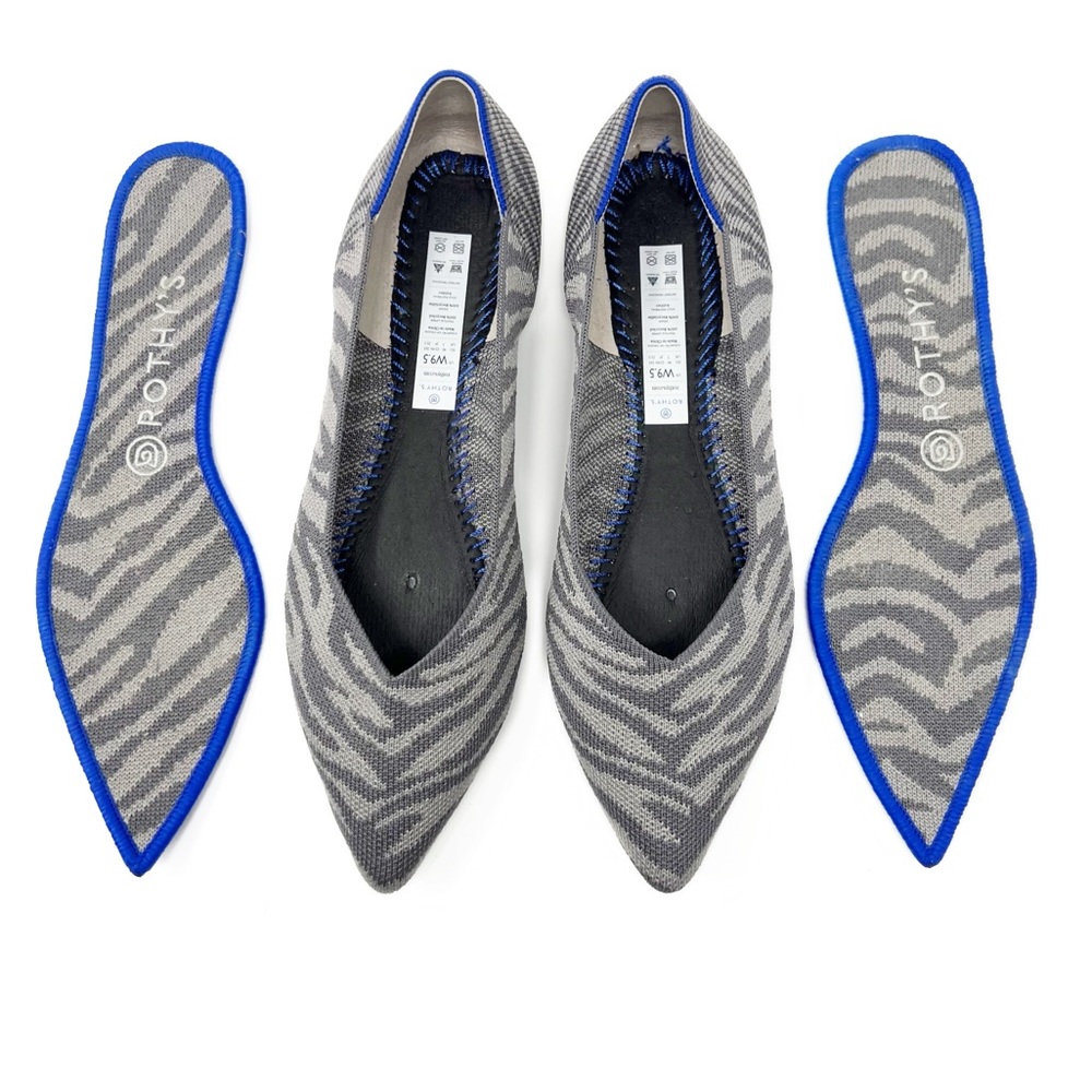 SOLD! Rothy's Retired The Point Grey Zebra Shoes Slip On Ballet Flats Womens 9.5 - Picture 9 of 13